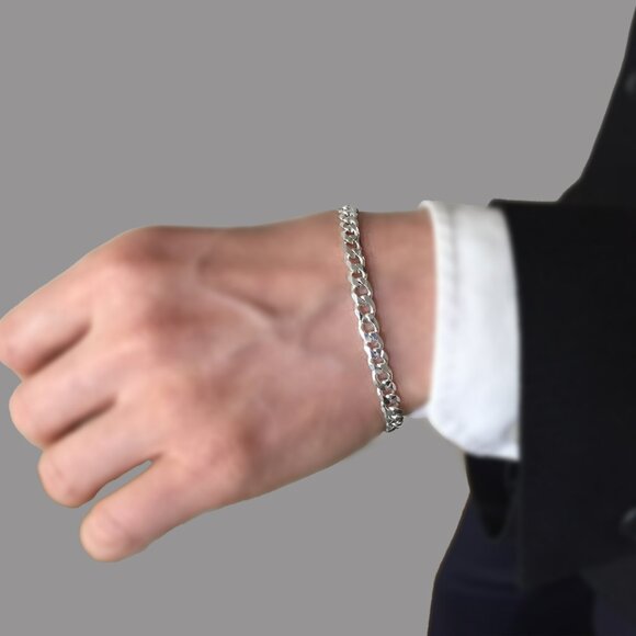 Curb Bracelet 925 Sterling Silver Italy 7.5in, Layering Stackable bracelet - Picture 3 of 8